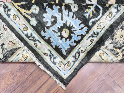 Black 7'10" x 7'8" Oushak And Peshawar Hand knotted Wool Rug - Sku: O072952