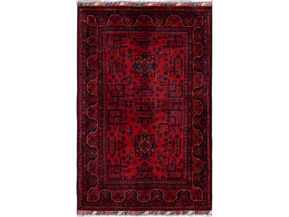 Tribal & Geometric hand-knotted wool rug in Red, 3'3" x 5'1" — SKU O0729