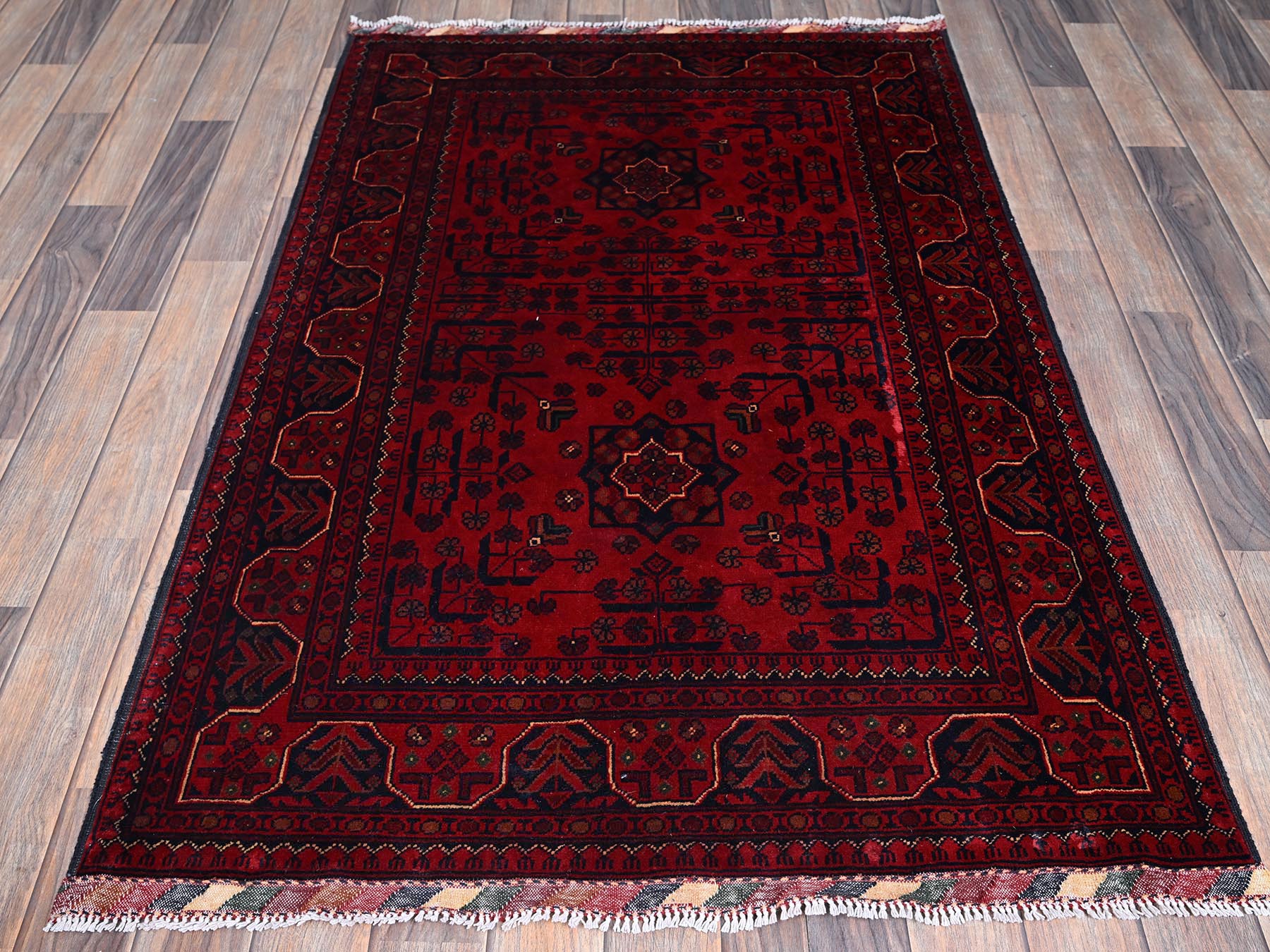 Tribal & Geometric hand-knotted wool rug in Red, 3'3" x 5'1" — SKU O0729 (view 2)