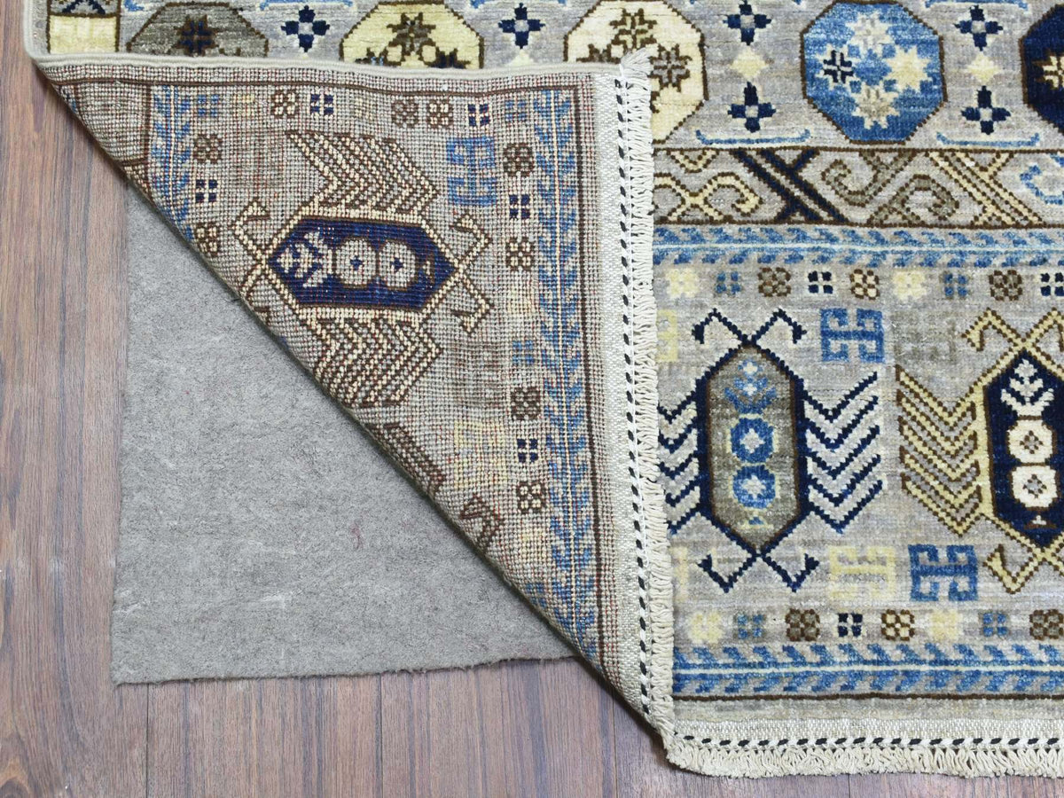Ersari Tribal & Geometric hand-knotted wool runner in Gray, 4' x 9'9" — SKU O073007 (view 2)