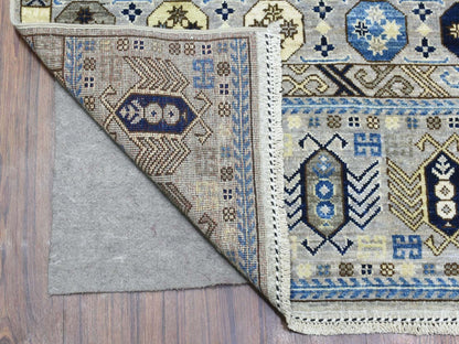 Ersari Tribal & Geometric hand-knotted wool runner in Gray, 4' x 9'9" — SKU O073007 (view 2)