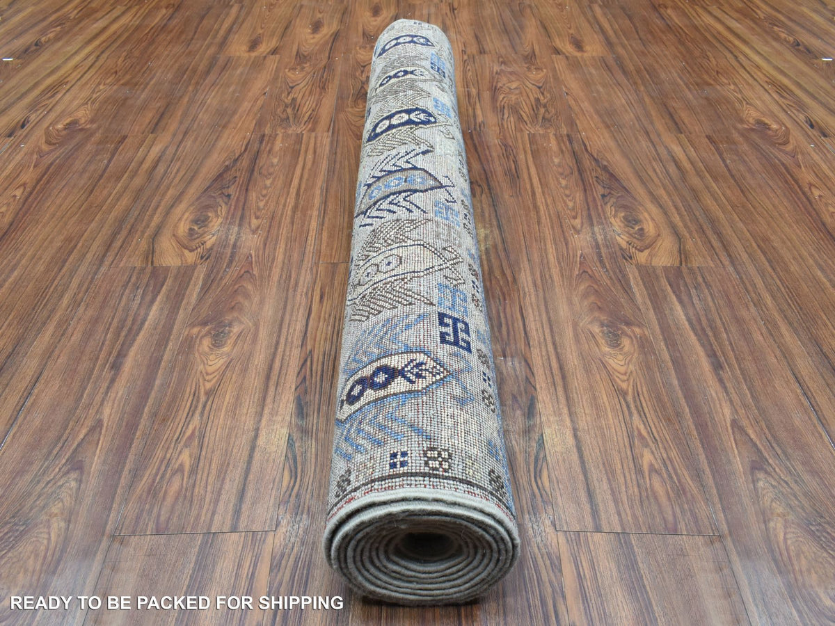 Ersari Tribal & Geometric hand-knotted wool runner in Gray, 4' x 9'9" — SKU O073007 (view 4)