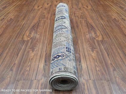 Ersari Tribal & Geometric hand-knotted wool runner in Gray, 4' x 9'9" — SKU O073007 (view 4)
