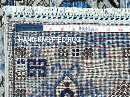 Ersari Tribal & Geometric hand-knotted wool runner in Gray, 4' x 9'9" — SKU O073007 (view 6)