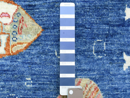 Blue 4'2" x 9'9" Modern and Contemporary Hand knotted Wool Rug - Sku: O073018