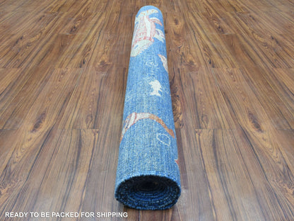 Blue 4'2" x 9'9" Modern and Contemporary Hand knotted Wool Rug - Sku: O073018