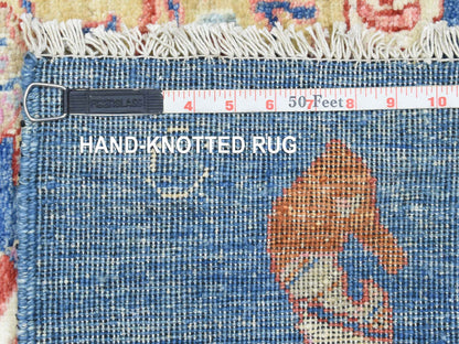 Blue 4'2" x 9'9" Modern and Contemporary Hand knotted Wool Rug - Sku: O073018