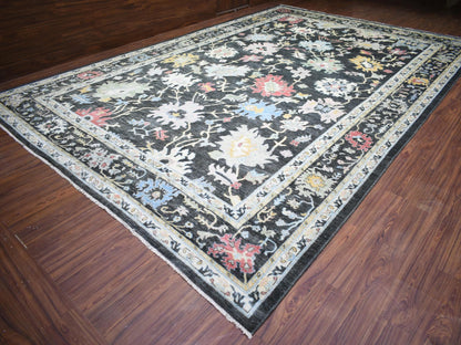 Black 11'9" x 17'7" Oushak And Peshawar Hand knotted Wool Rug - Sku: O073022
