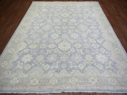 Grey 7'10" x 9'7" Oushak And Peshawar Hand knotted Wool Rug - Sku: O073035