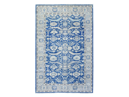 Blue 5'10" x 9'1" Oushak And Peshawar Hand knotted Wool Rug - Sku: O073056