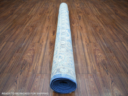Blue 5'10" x 9'1" Oushak And Peshawar Hand knotted Wool Rug - Sku: O073056