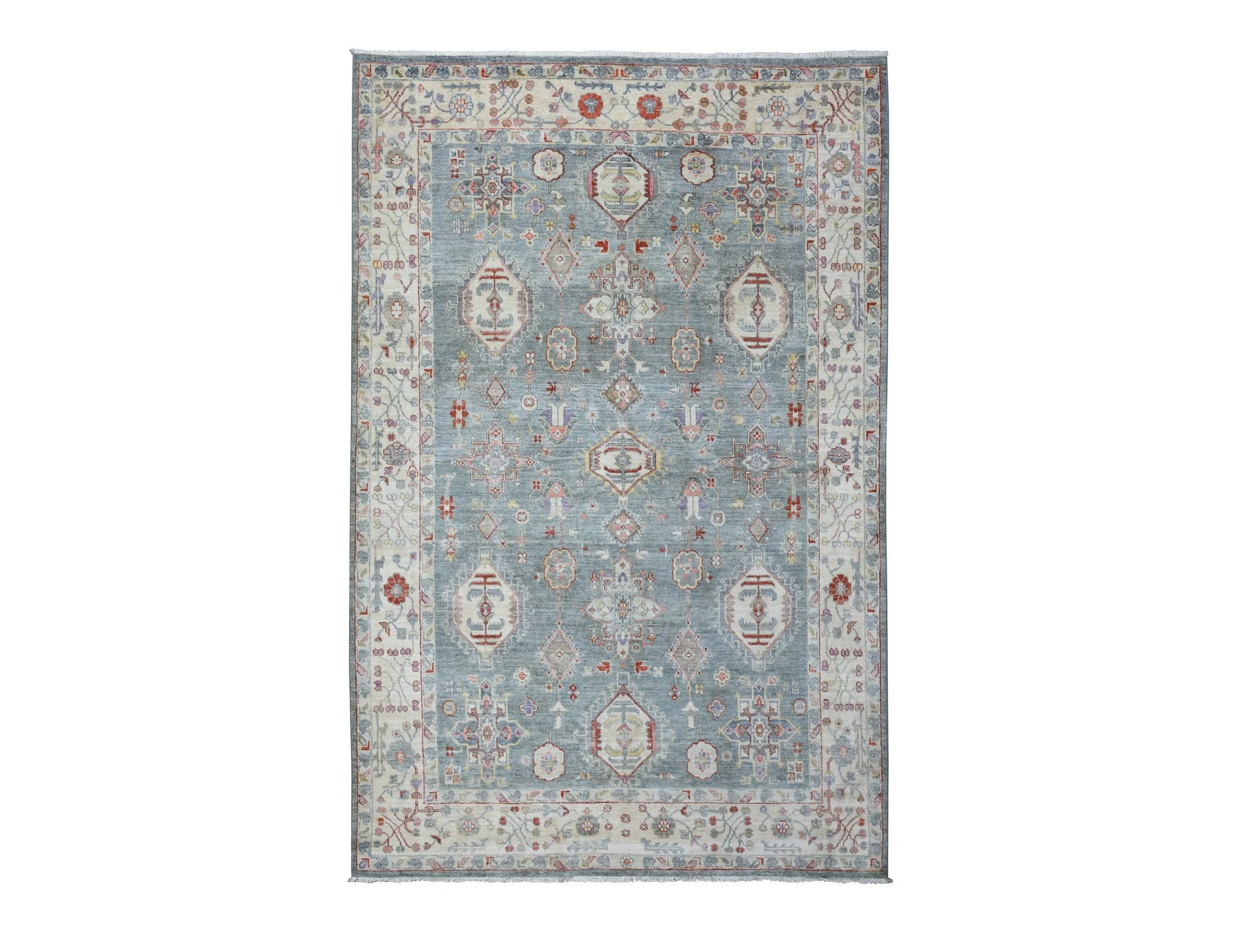Peshawar Oushak hand-knotted wool rug in Gray & Ivory, 6' x 9'2" — SKU O073057