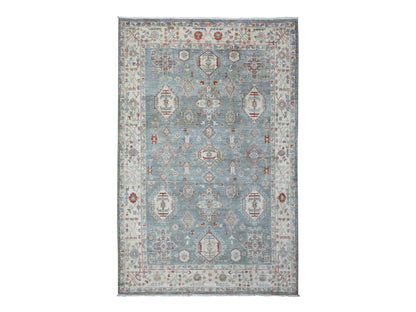 Peshawar Oushak hand-knotted wool rug in Gray & Ivory, 6' x 9'2" — SKU O073057