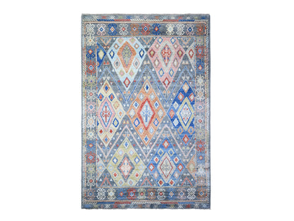 Tribal & Geometric hand-knotted wool rug in Gray, 5'10" x 9'1" — SKU O073098