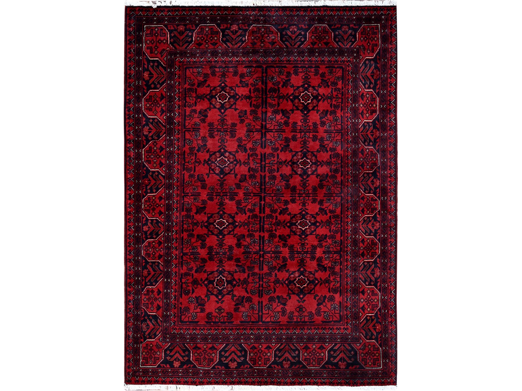 Tribal Tribal & Geometric hand-knotted wool rug in Red, 3'5" x 4'10" — SKU O0730