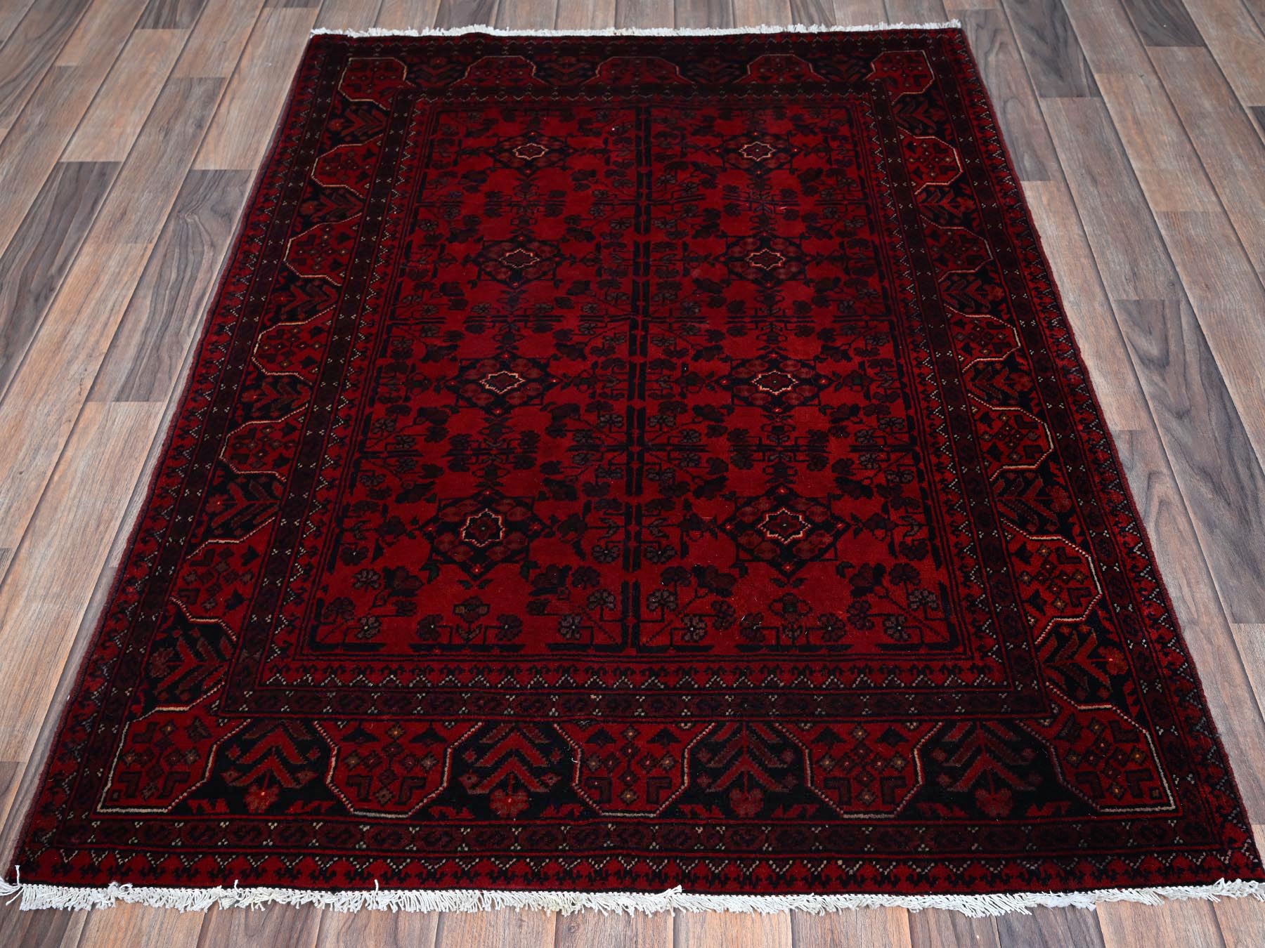 Tribal Tribal & Geometric hand-knotted wool rug in Red, 3'5" x 4'10" — SKU O0730 (view 2)