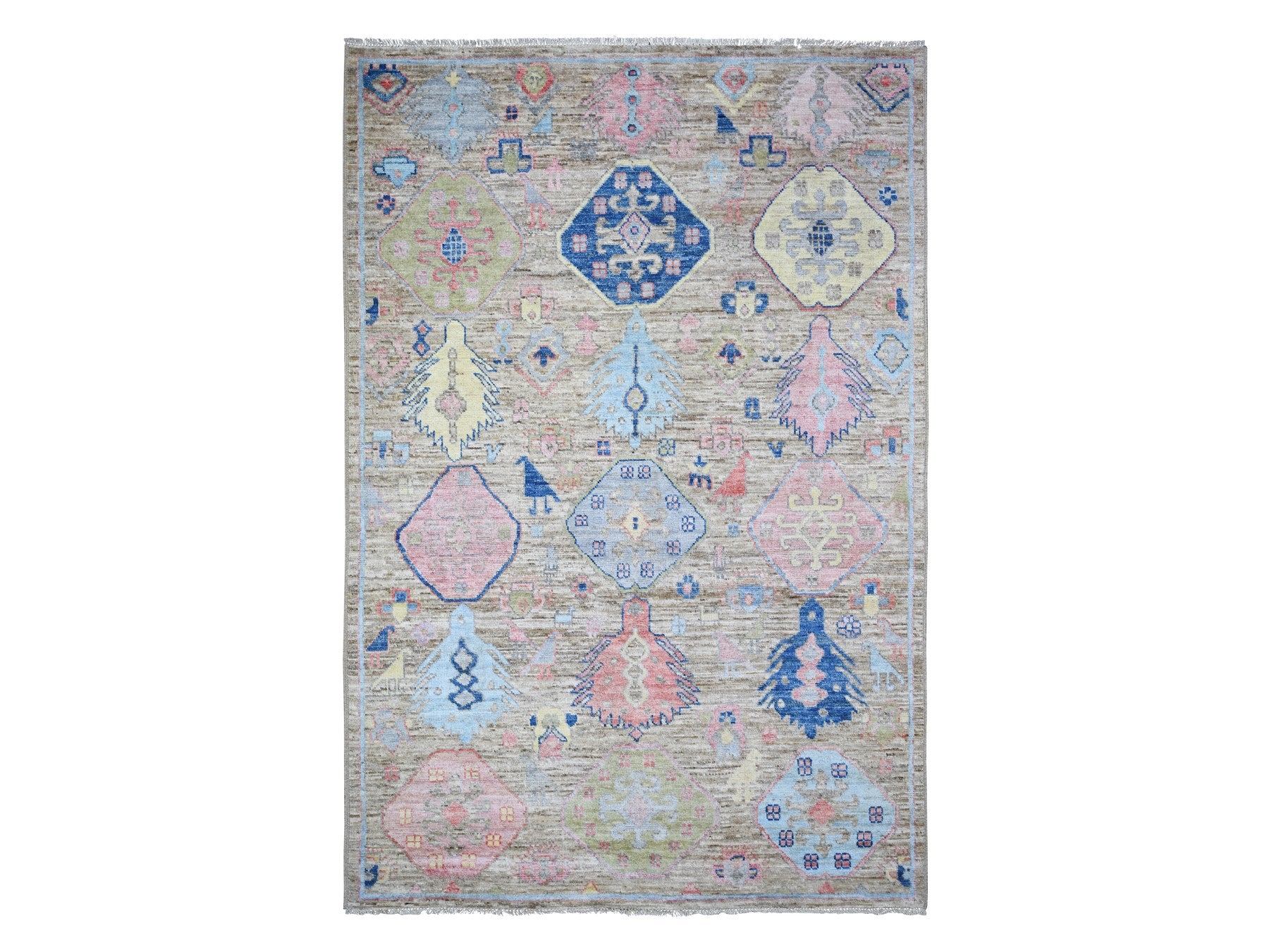 Tribal & Geometric hand-knotted wool rug in Gray, 6'1" x 9' — SKU O073101