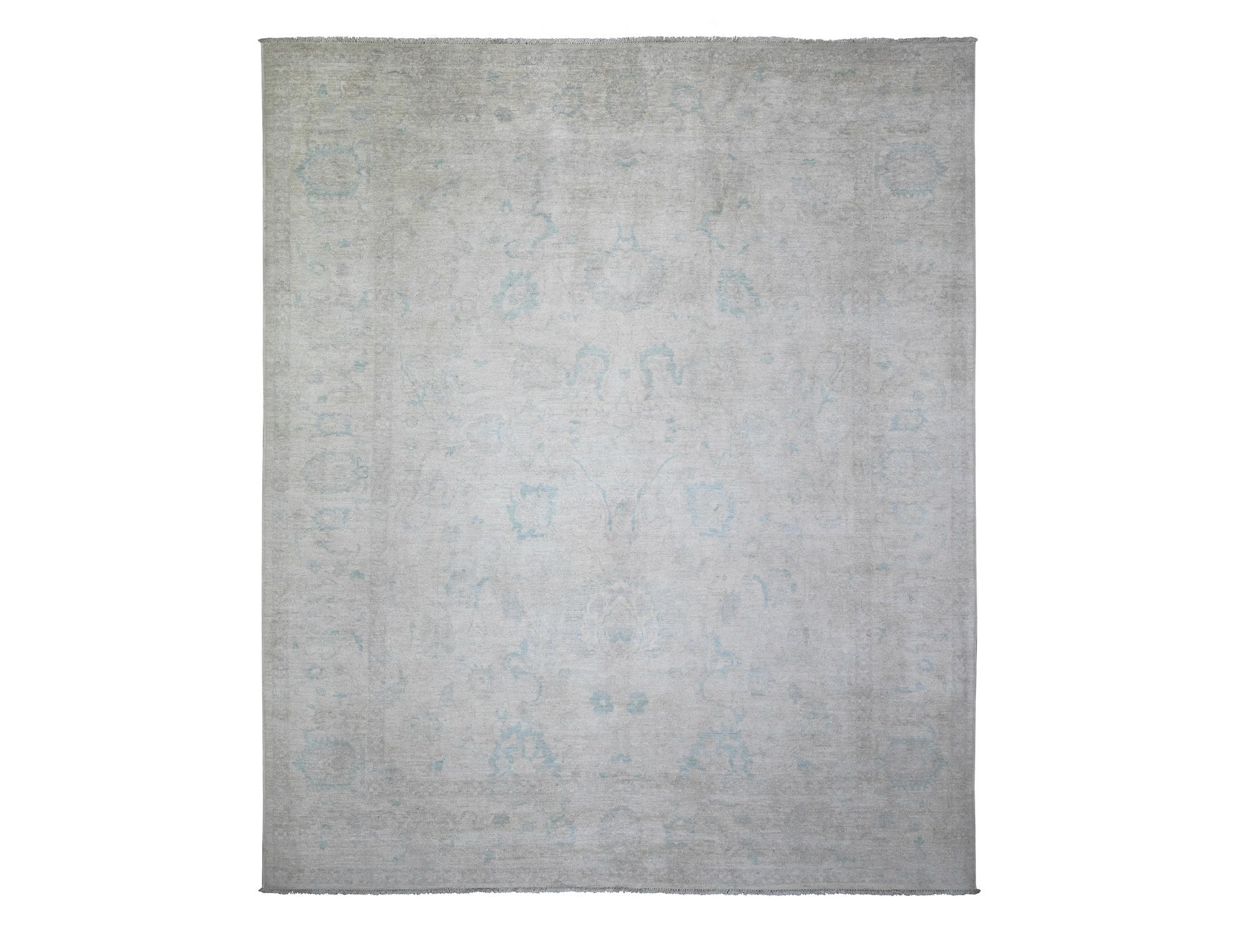 Peshawar Oushak hand-knotted wool rug in Ivory & Gray, 8' x 9'7" — SKU O073110
