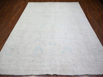 Peshawar Oushak hand-knotted wool rug in Ivory & Gray, 8' x 9'7" — SKU O073110 (view 2)