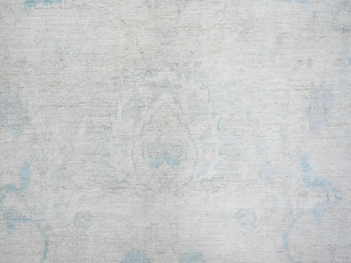 Peshawar Oushak hand-knotted wool rug in Ivory & Gray, 8' x 9'7" — SKU O073110 (view 8)