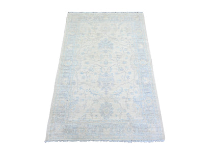 Peshawar Oushak hand-knotted wool rug in Ivory & Blue, 3' x 4'9" — SKU O073114