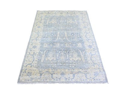 Peshawar Oushak hand-knotted wool rug in Gray & Ivory, 4' x 5'9" — SKU O073115