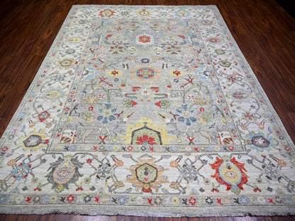 Grey 8'0" x 9'9" Oushak And Peshawar Hand knotted Wool Rug - Sku: O073123
