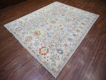 Grey 8'0" x 9'9" Oushak And Peshawar Hand knotted Wool Rug - Sku: O073123