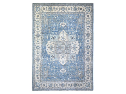 Blue 9'10" x 14'0" Oushak And Peshawar Hand knotted Wool Rug - Sku: O073129