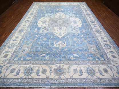 Blue 9'10" x 14'0" Oushak And Peshawar Hand knotted Wool Rug - Sku: O073129