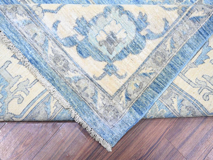 Blue 9'10" x 14'0" Oushak And Peshawar Hand knotted Wool Rug - Sku: O073129