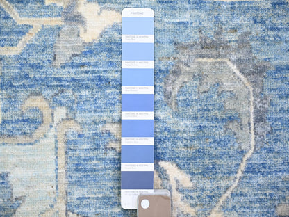 Blue 9'10" x 14'0" Oushak And Peshawar Hand knotted Wool Rug - Sku: O073129