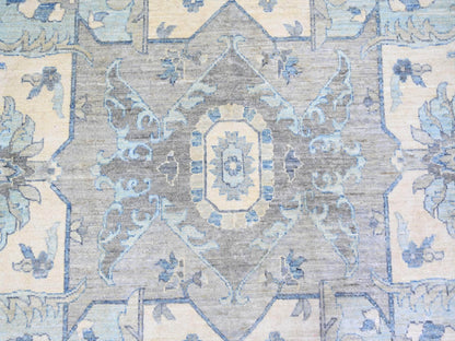 Blue 9'10" x 14'0" Oushak And Peshawar Hand knotted Wool Rug - Sku: O073129