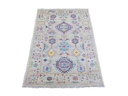 Beige 3'0" x 4'10" Oushak And Peshawar Hand knotted Wool Rug - Sku: O073131