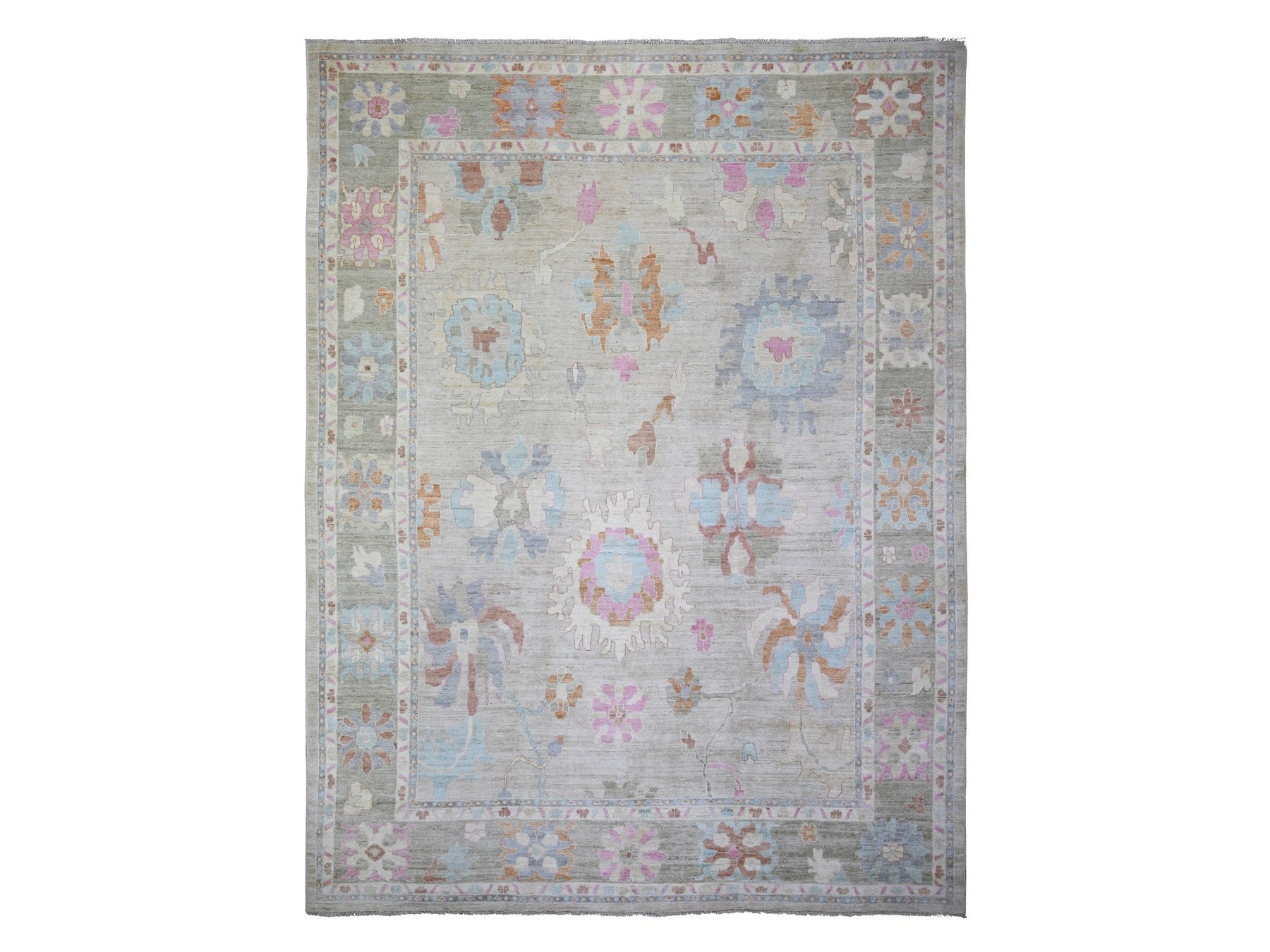 Oushak Oushak hand-knotted wool rug in Gray & Green, 11'10" x 15'5" — SKU O073147