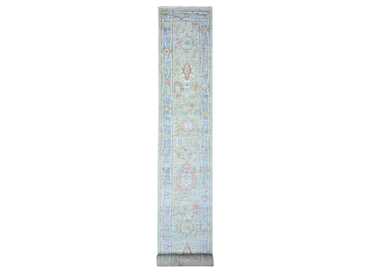 Oushak Oushak hand-knotted wool runner in Gray & Blue, 2'4" x 19'8" — SKU O073175