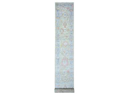 Oushak Oushak hand-knotted wool runner in Gray & Blue, 2'4" x 19'8" — SKU O073175