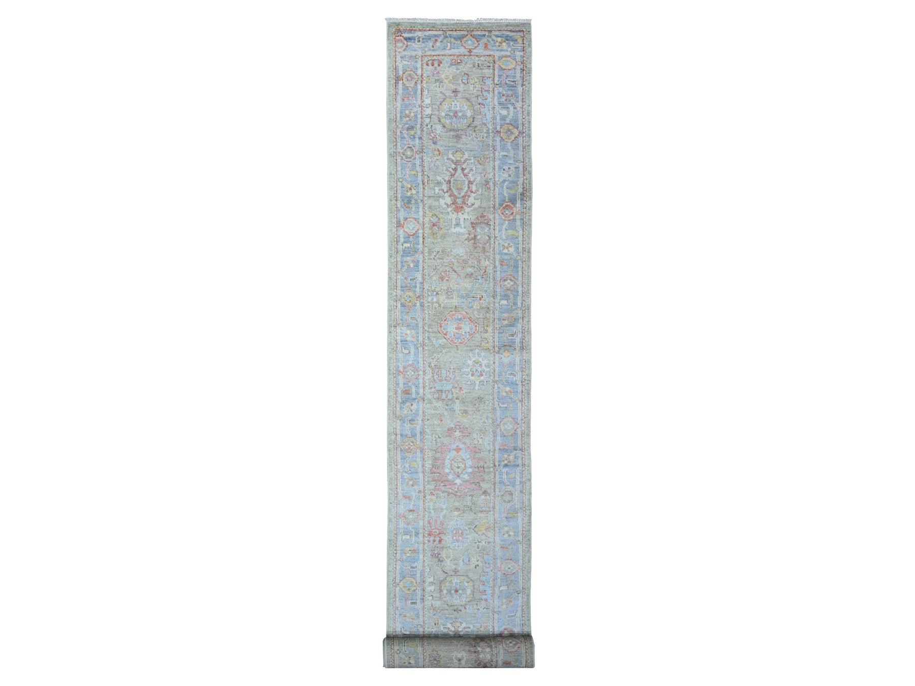 Oushak Oushak hand-knotted wool runner in Gray & Blue, 2'6" x 19'8" — SKU O073179