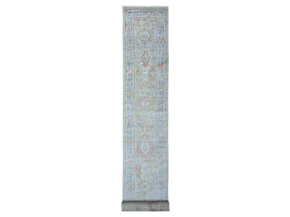 Oushak Oushak hand-knotted wool runner in Gray & Blue, 2'6" x 19'8" — SKU O073179