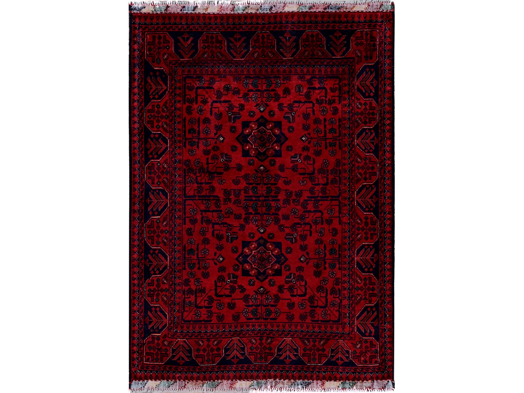 Tribal & Geometric hand-knotted wool rug in Red, 3'5" x 4'9" — SKU O0731