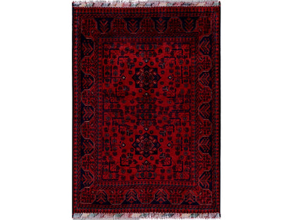 Tribal & Geometric hand-knotted wool rug in Red, 3'5" x 4'9" — SKU O0731