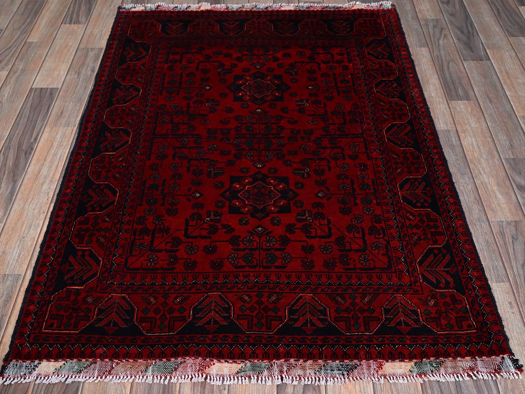 Tribal & Geometric hand-knotted wool rug in Red, 3'5" x 4'9" — SKU O0731 (view 2)