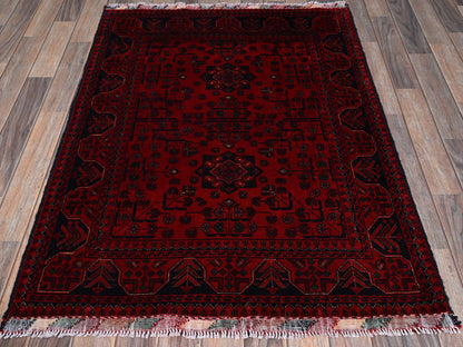 Red 3'5" x 4'9" Tribal Hand knotted Wool Rug - Sku: O0731