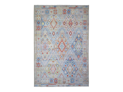 Grey 6'1" x 8'10" Tribal & Geometric Hand knotted Wool Rug - Sku: O073261