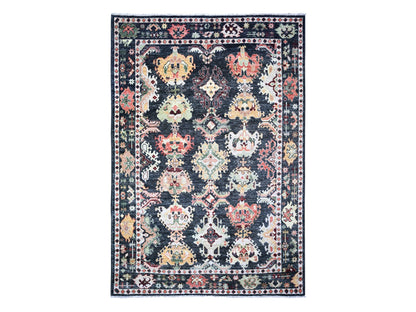 Black 6'7" x 9'5" Oushak And Peshawar Hand knotted Wool Rug - Sku: O073272