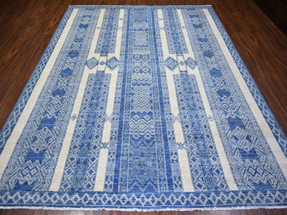 Blue 8'1" x 9'9" Oushak And Peshawar Hand knotted Wool Rug - Sku: O073274