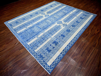 Blue 8'1" x 9'9" Oushak And Peshawar Hand knotted Wool Rug - Sku: O073274