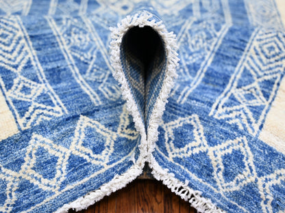 Blue 8'1" x 9'9" Oushak And Peshawar Hand knotted Wool Rug - Sku: O073274