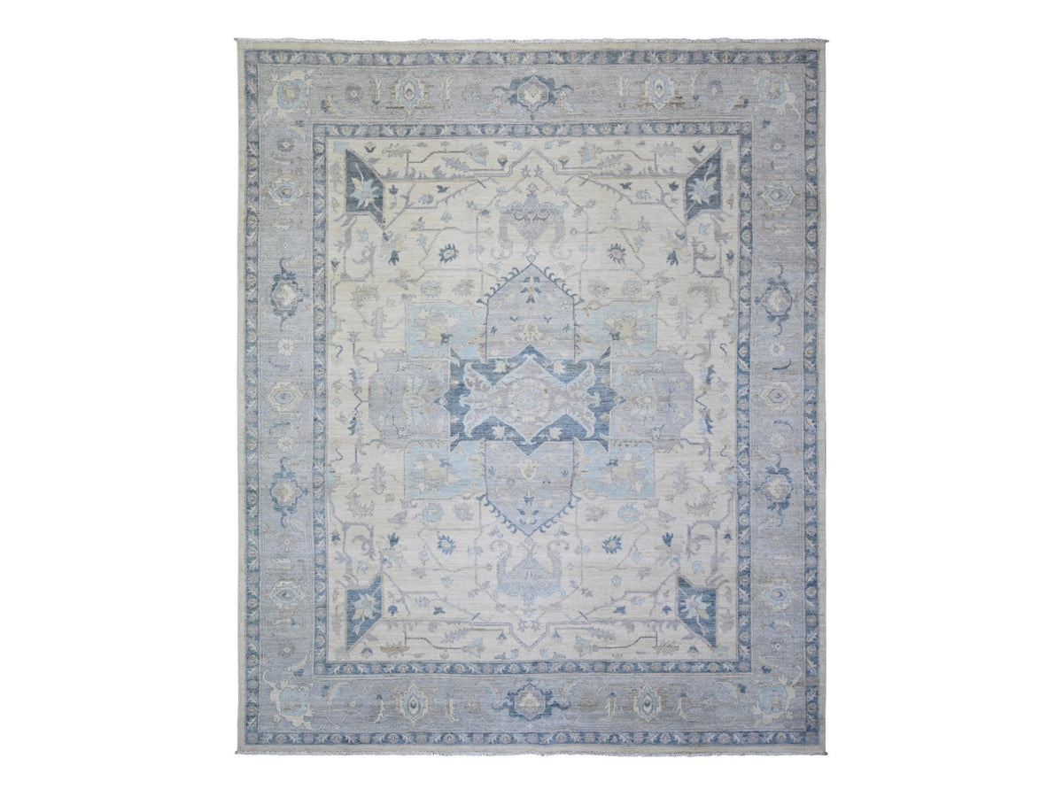 Heriz Oushak hand-knotted wool rug in Ivory & Gray, 7'10" x 9'7" — SKU O073279