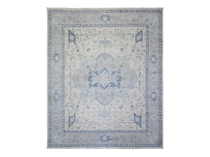 Heriz Oushak hand-knotted wool rug in Ivory & Gray, 7'10" x 9'7" — SKU O073279